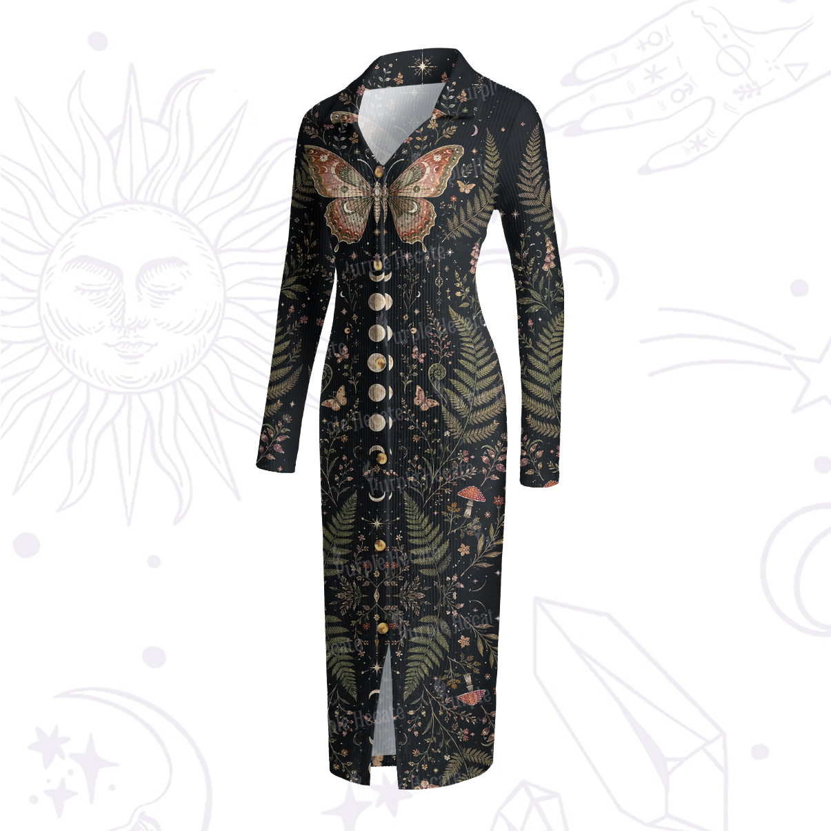 Purplehecate Moon Moth in the Enchanted Forest Ribbed Knit Dress