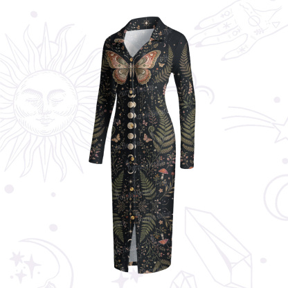 Purplehecate Moon Moth in the Enchanted Forest Ribbed Knit Dress