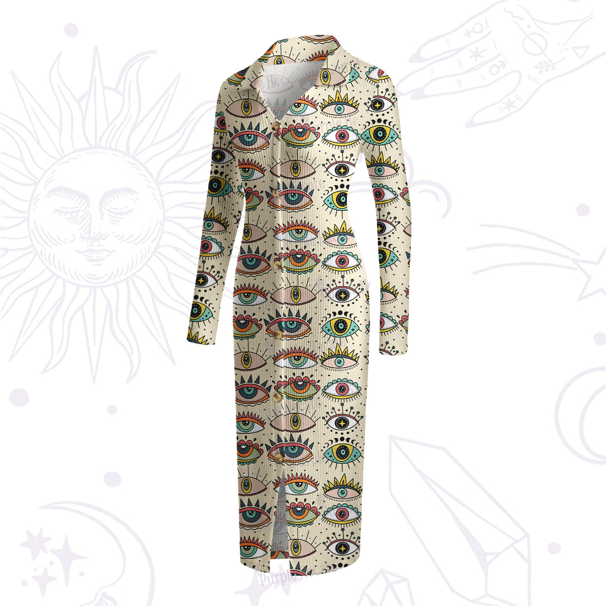 Purplehecate Evil Eye Pattern Ribbed Knit Dress