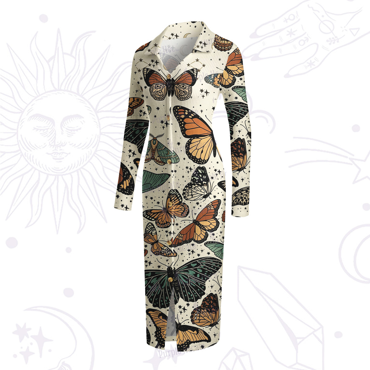 Purplehecate Mystic Vintage Butterfly Ribbed Knit Dress