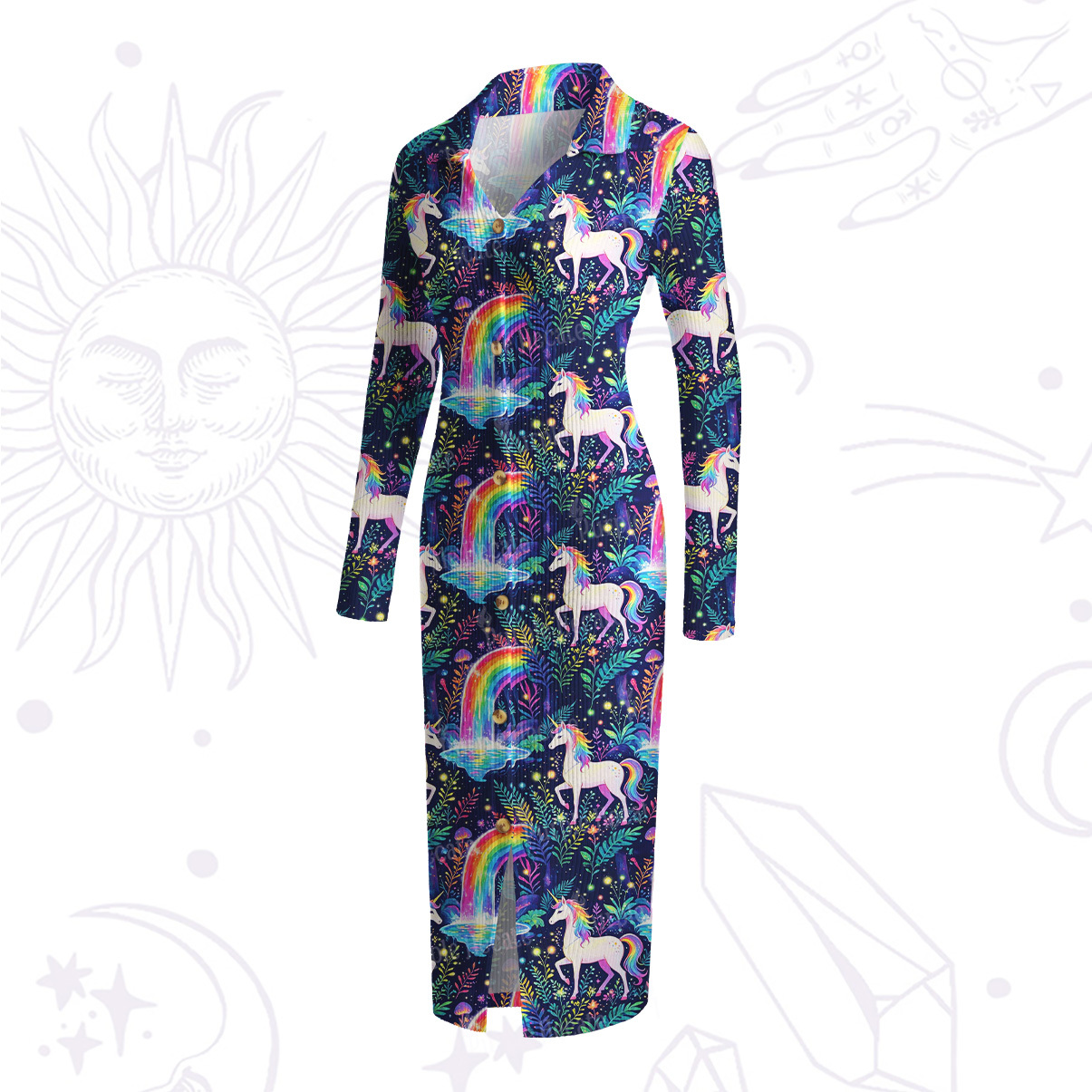 Purplehecate Rainbow Forest Unicorn Magic Ribbed Knit Dress