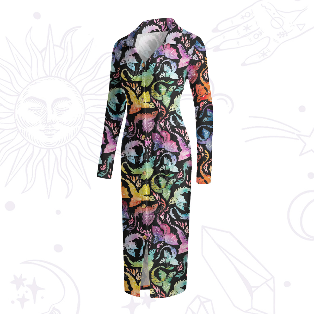 Purplehecate Rainbow Dragon Fire Ribbed Knit Dress