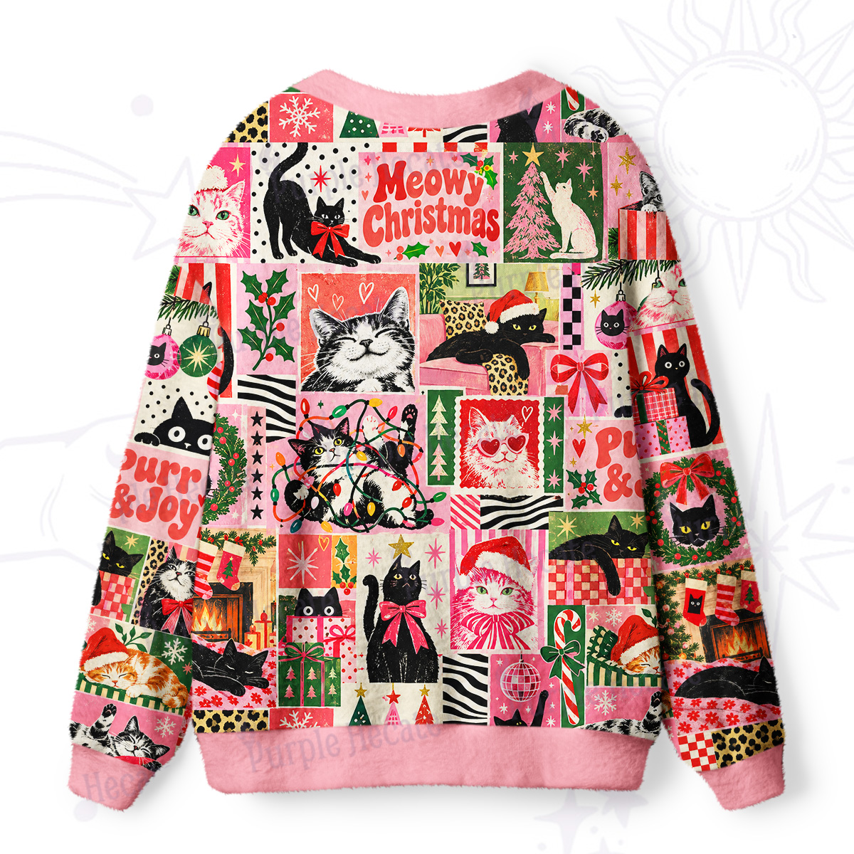 Purplehecate Christmas Purr Patchwork Ugly Cardigan Sweaters