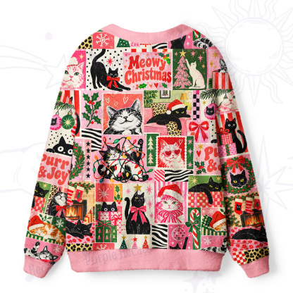 Purplehecate Christmas Purr Patchwork Ugly Cardigan Sweaters
