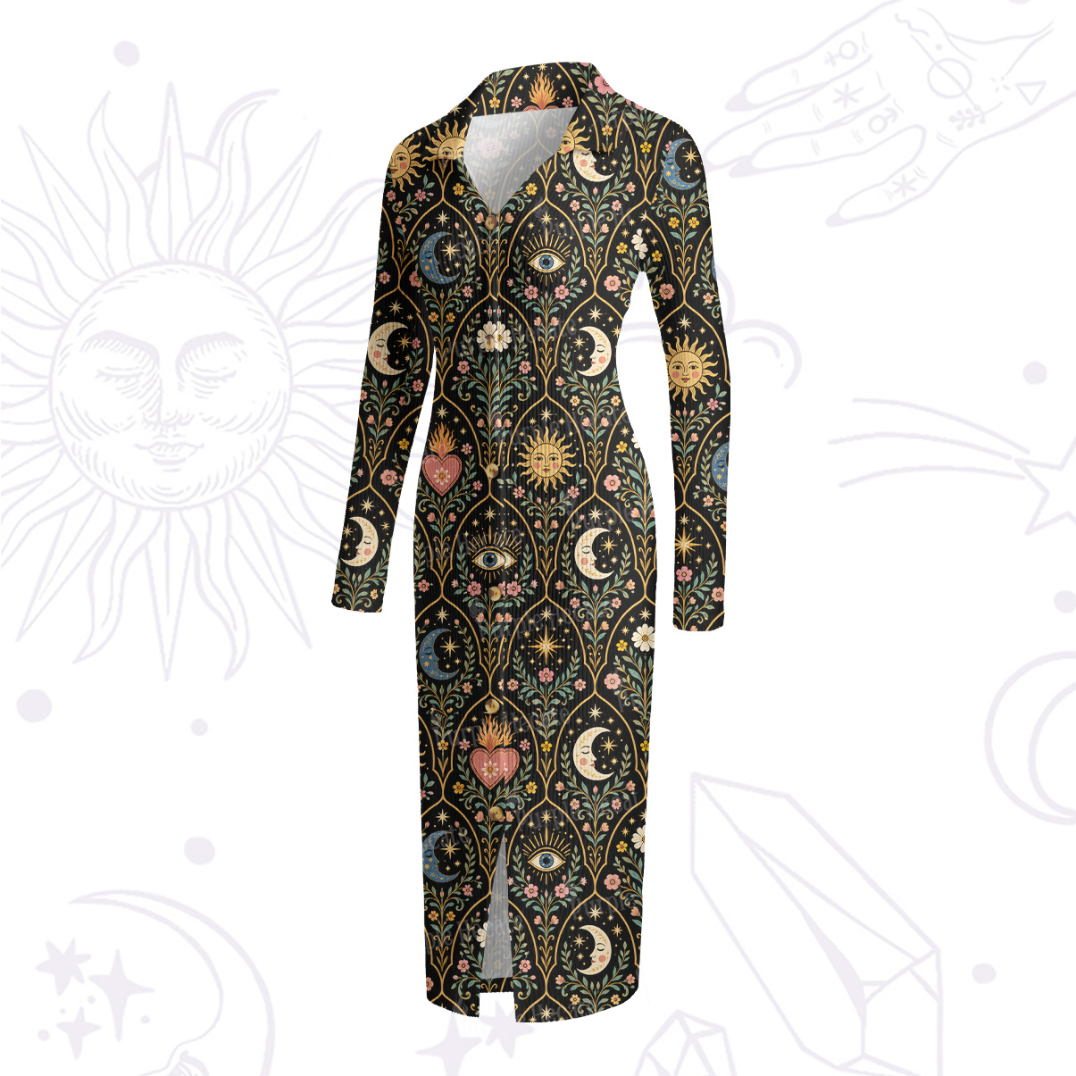 Purplehecate Mystic Sun Moon Hearts Ribbed Knit Dress