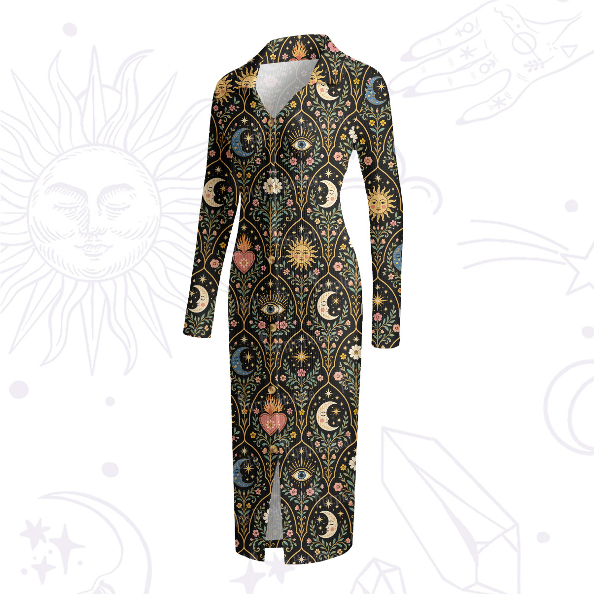 Purplehecate Mystic Sun Moon Hearts Ribbed Knit Dress