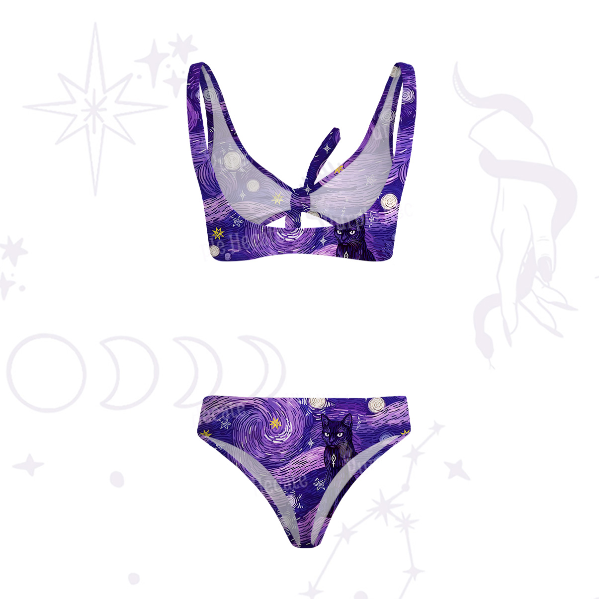 Purplehecate Mystic Cat Beneath the Cosmic Veil Versa-Tie Two-Piece Swimsuit