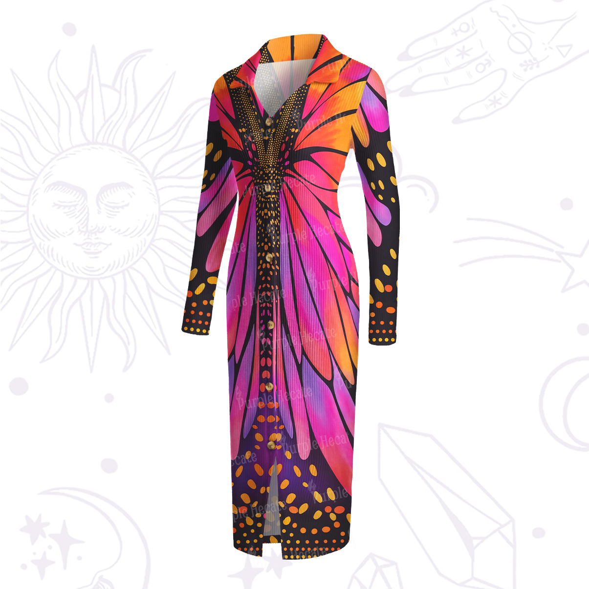 Purplehecate Butterfly Wings Ribbed Knit Dress