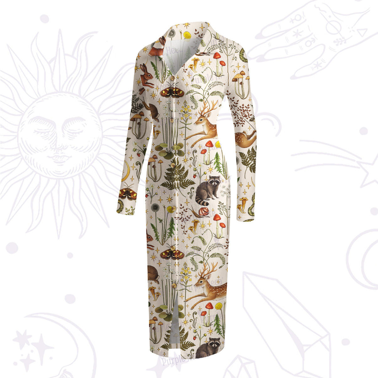 Purplehecate Enchanted Forest Animals Ribbed Knit Dress
