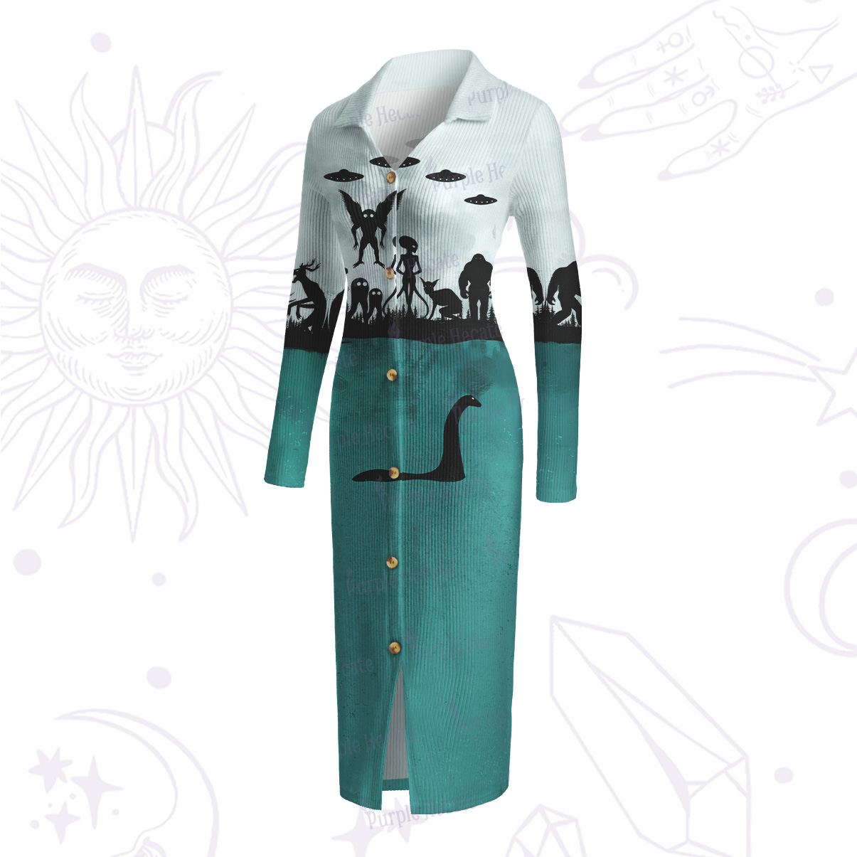Purplehecate Alien Lake Monster Encounter Ribbed Knit Dress