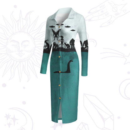 Purplehecate Alien Lake Monster Encounter Ribbed Knit Dress