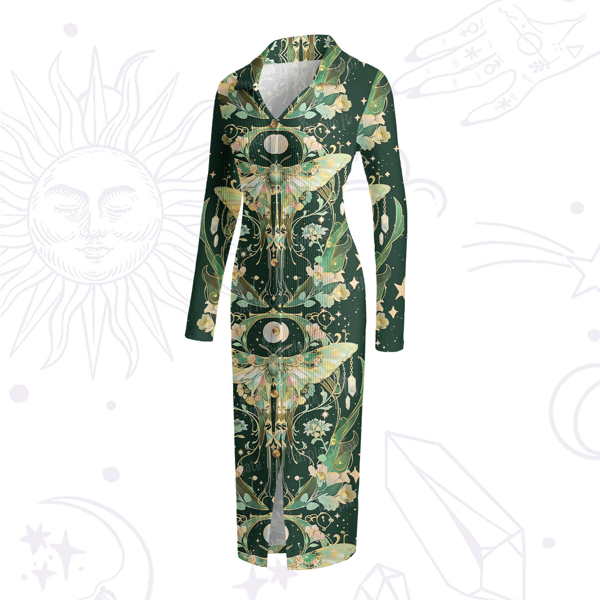 Purplehecate Moon Moth Rave Ribbed Knit Dress