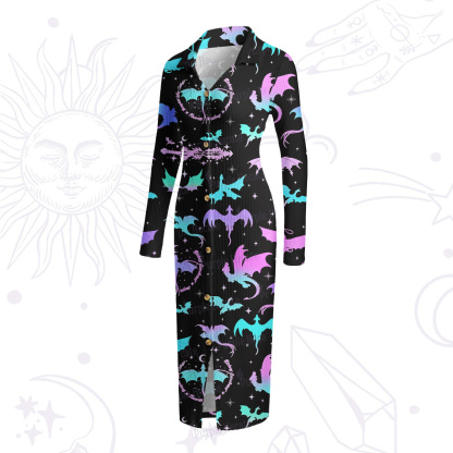 Purplehecate Neon Fantasy Dragon Allover Ribbed Knit Dress