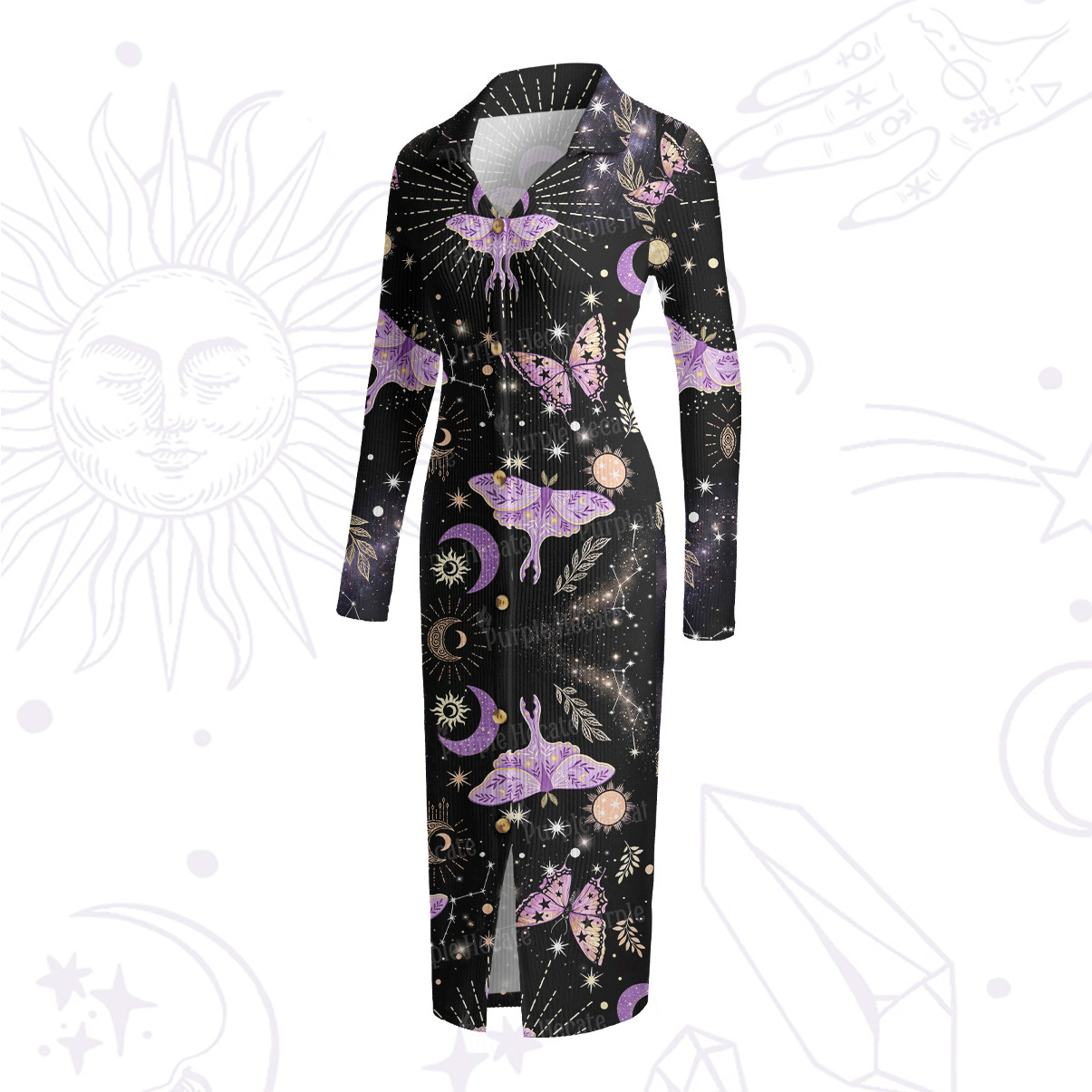 Purplehecate Starry Night Lunar Moth Ribbed Knit Dress