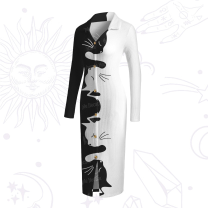 Purplehecate Yin Yang Cat Lover Ribbed Knit Dress