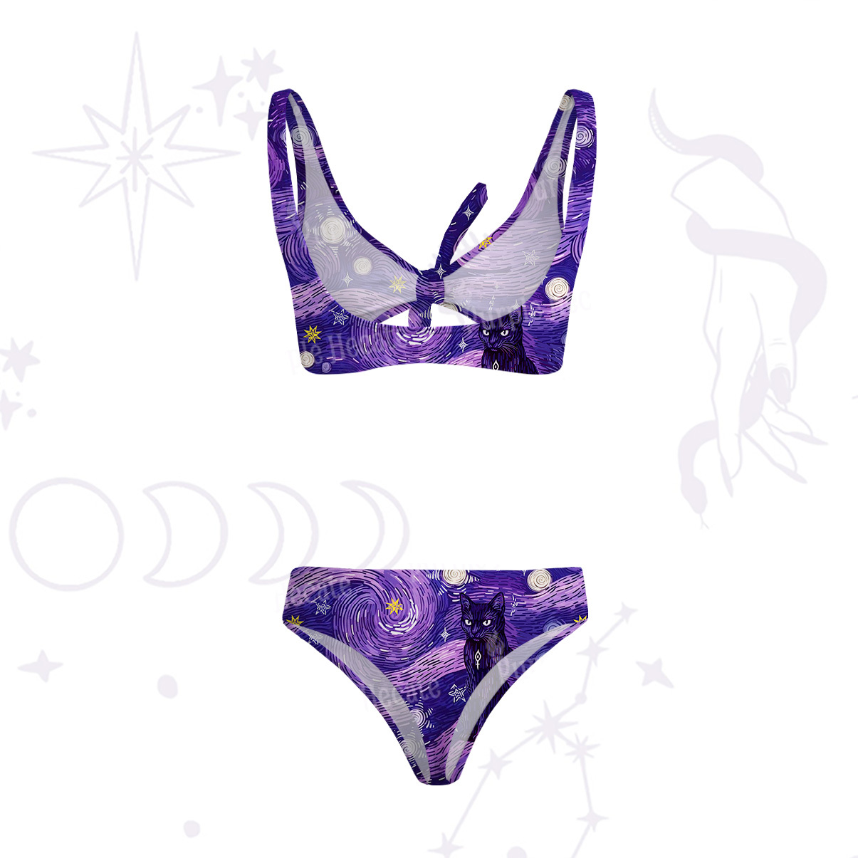 Purplehecate Mystic Cat Beneath the Cosmic Veil Versa-Tie Two-Piece Swimsuit