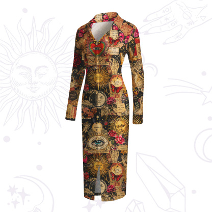 Purplehecate Vintage Celestial Witch Moon Collage Ribbed Knit Dress