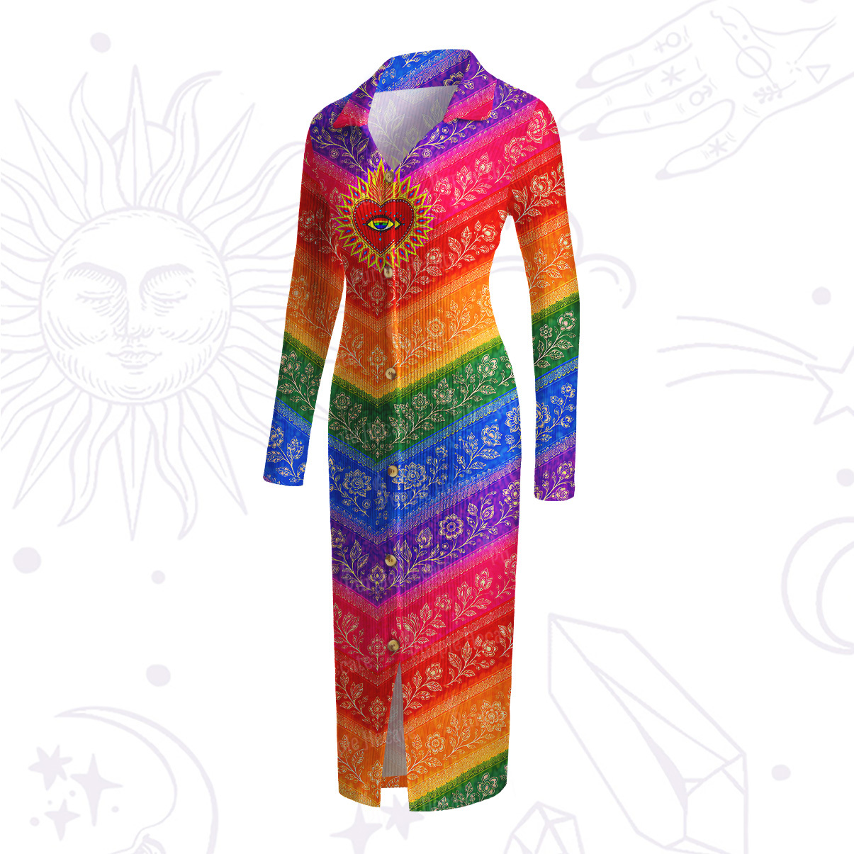Purplehecate Rainbow Striped Sacred Heart Ribbed Knit Dress