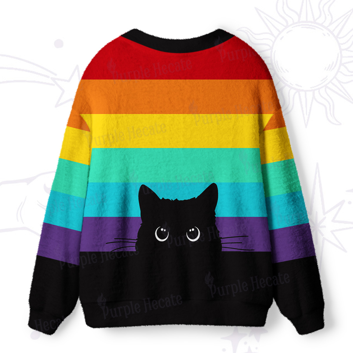 Purplehecate Little Black Cats Under the Rainbow Ugly Cardigan Sweaters