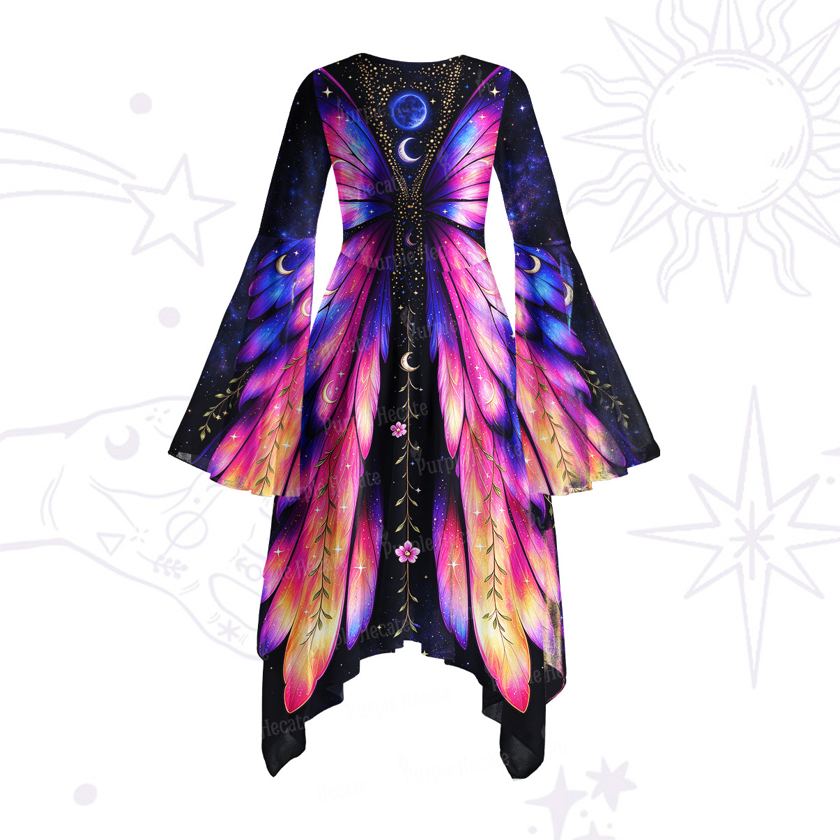 Purplehecate Starlit Moon Magic Butterfly Sleeve Dress