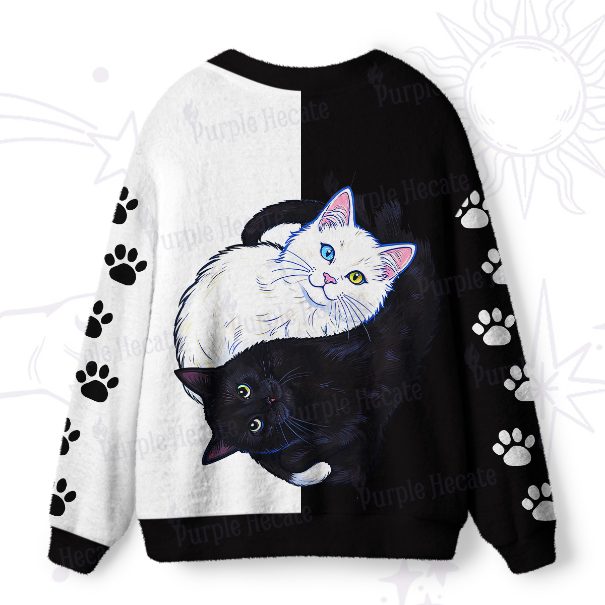 Purplehecate Yin Yang Cats Paw Ugly Cardigan Sweaters