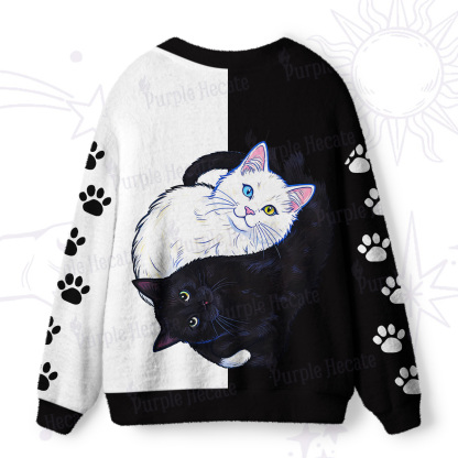 Purplehecate Yin Yang Cats Paw Ugly Cardigan Sweaters