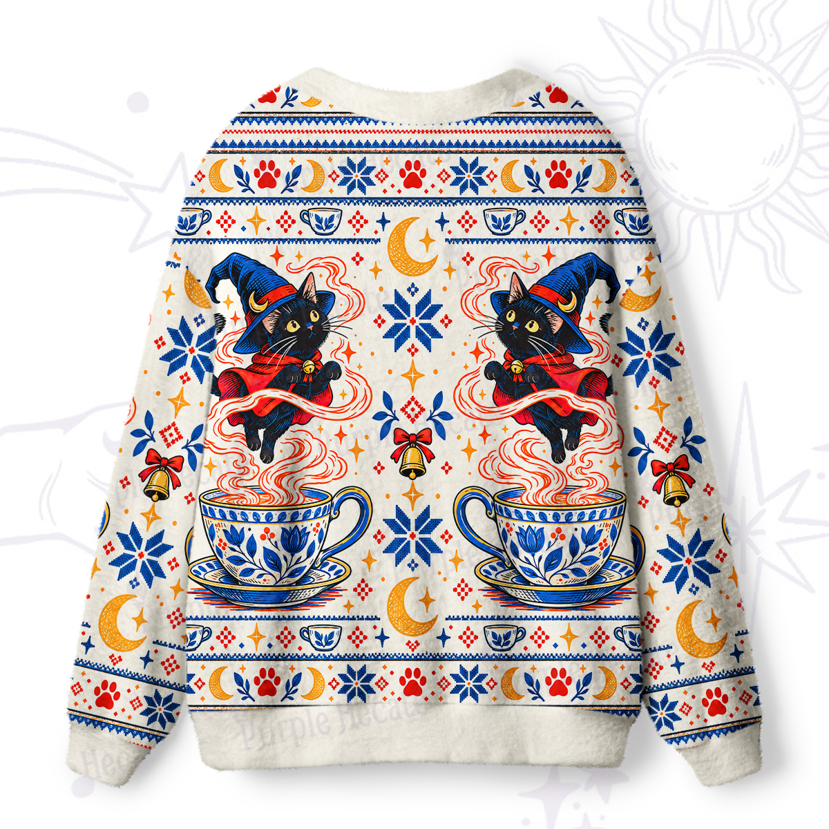 Purplehecate Magic Coffee Cup Black Cat Ugly Cardigan Sweaters
