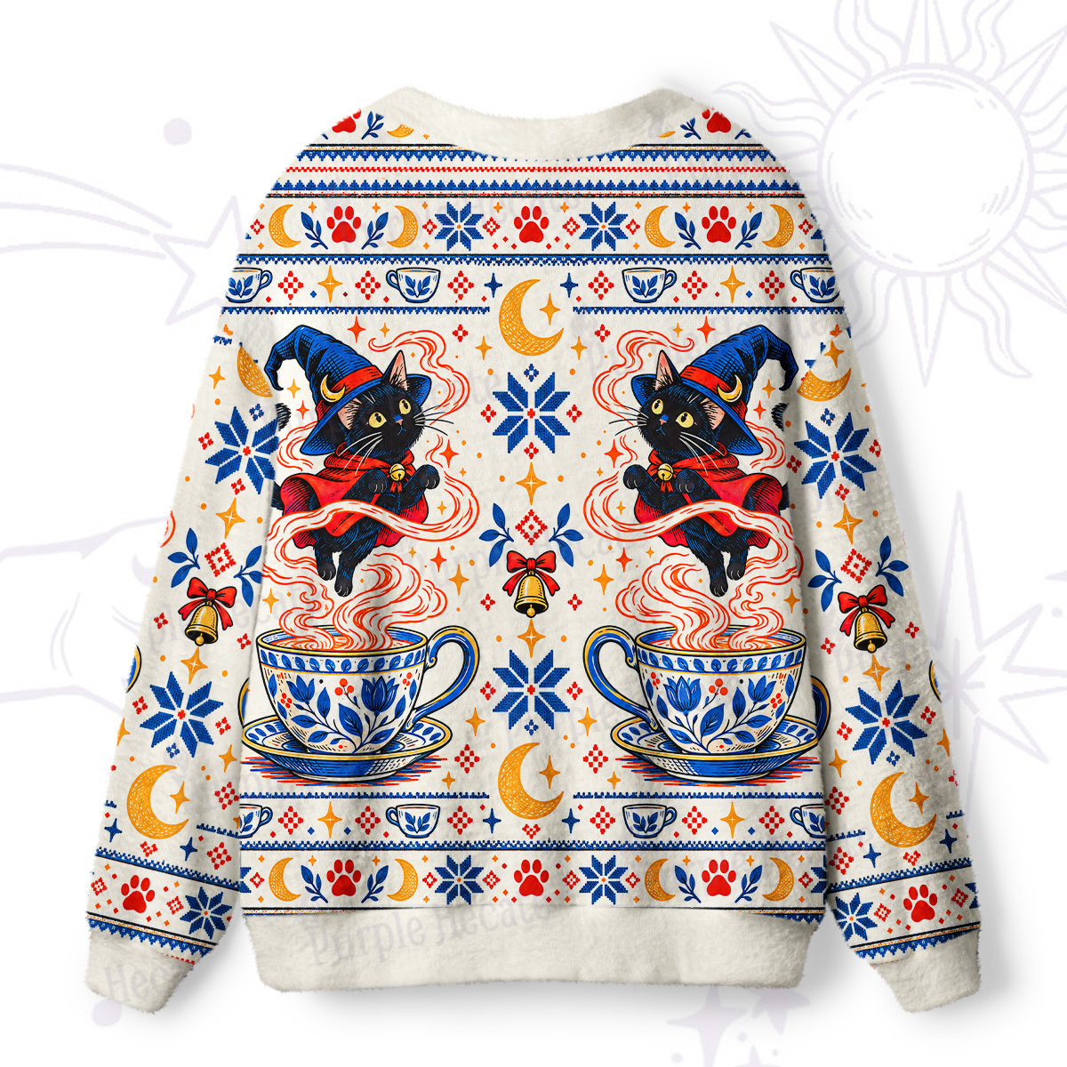 Purplehecate Magic Coffee Cup Black Cat Ugly Cardigan Sweaters