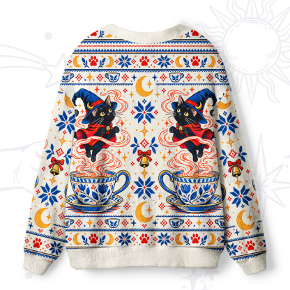 Purplehecate Magic Coffee Cup Black Cat Ugly Cardigan Sweaters