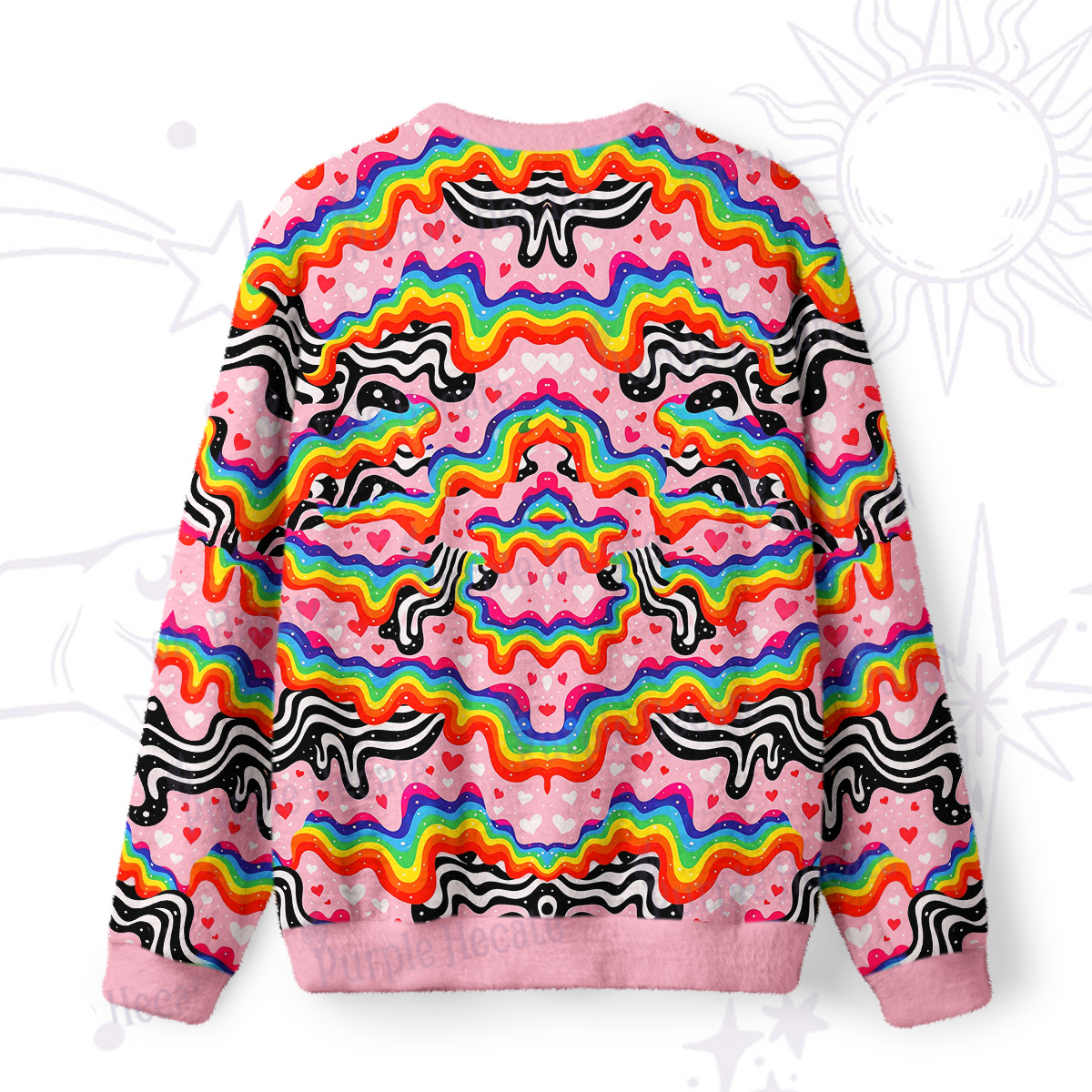 Purplehecate Groovy Melty Rainbow Hearts Wavy Fuzzy Ugly Sweatshirt