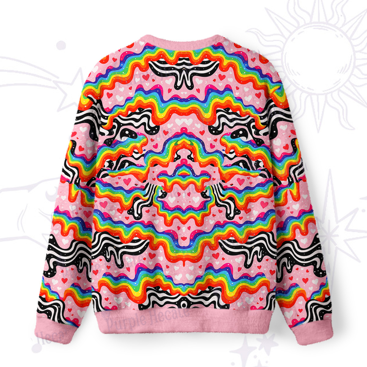 Purplehecate Groovy Melty Rainbow Hearts Wavy Fuzzy Ugly Sweatshirt
