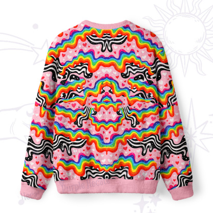 Purplehecate Groovy Melty Rainbow Hearts Wavy Fuzzy Ugly Sweatshirt