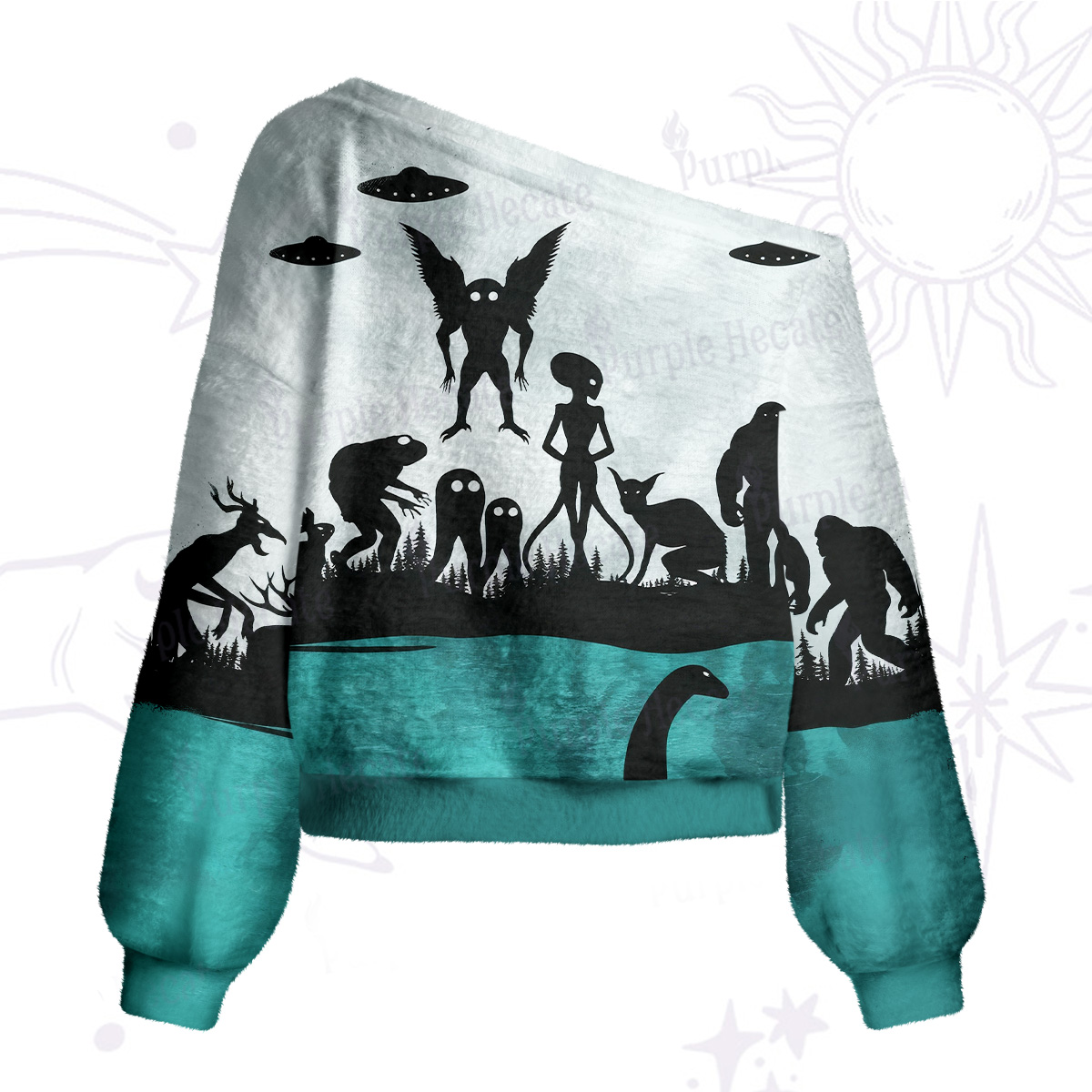Purplehecate Alien Lake Monster Encounter One Shoulder Sweaters