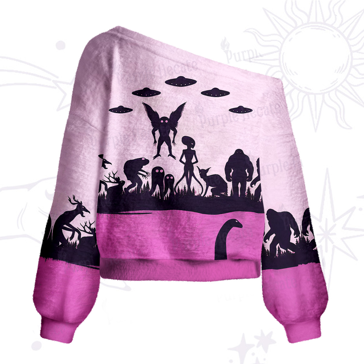 Purplehecate Alien Lake Monster Encounter One Shoulder Sweaters