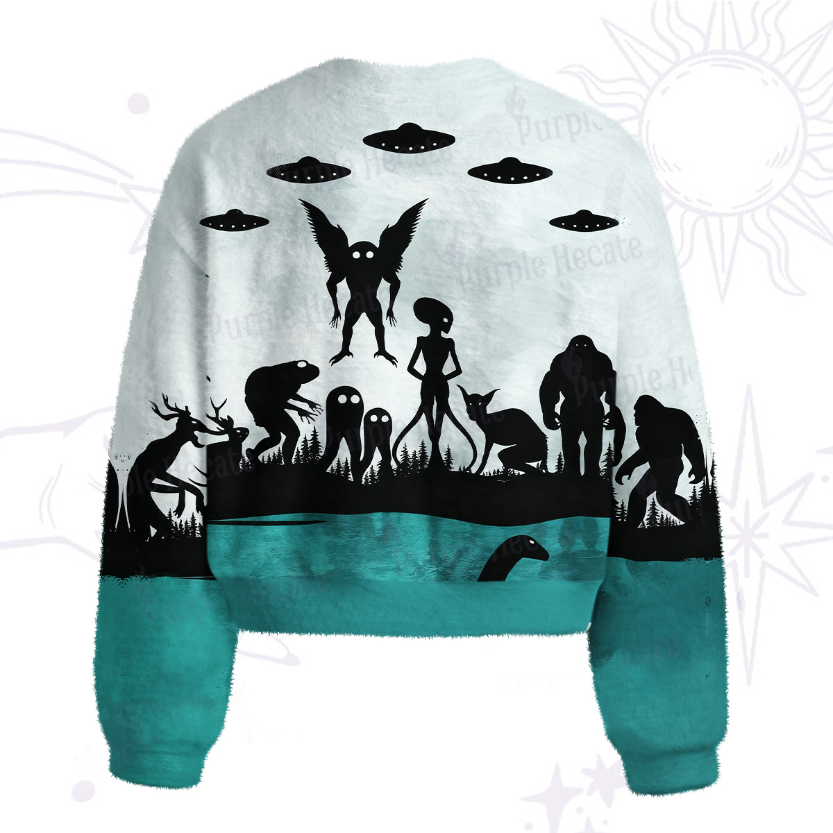 Purplehecate Alien Lake Monster Encounter Fuzzy Crewneck Sweater