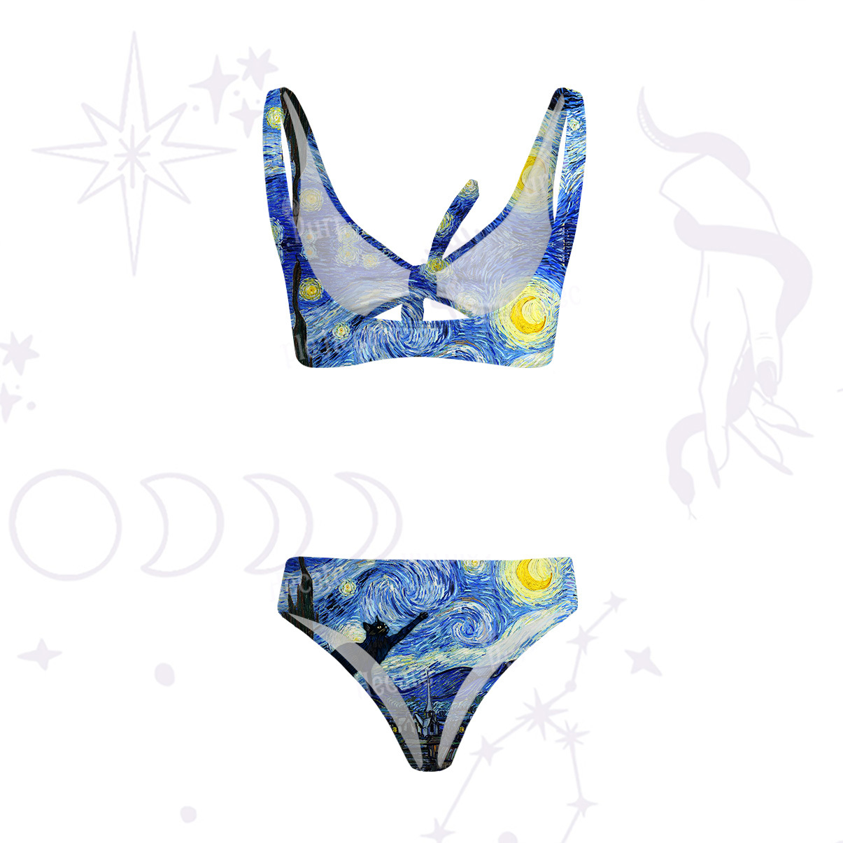 Purplehecate Witch Cat Under the Starry Night Versa-Tie Two-Piece Swimsuit