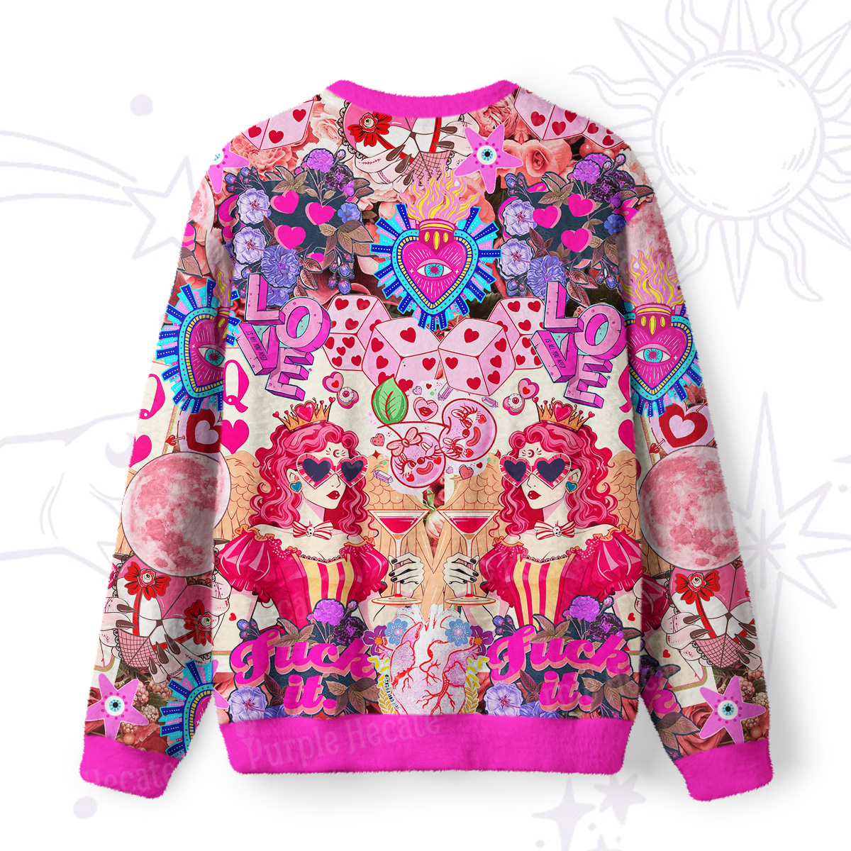 Purplehecate Queen of Hearts Angel Graphic Fuzzy Ugly Sweatshirt