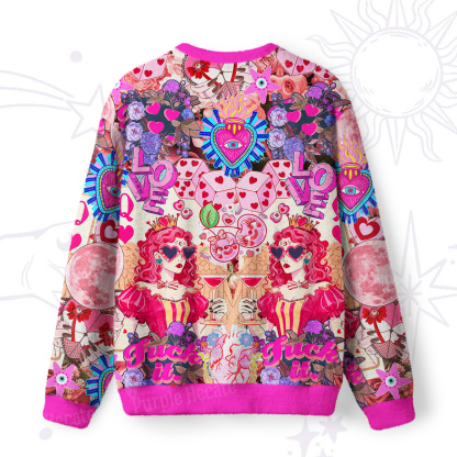 Purplehecate Queen of Hearts Angel Graphic Fuzzy Ugly Sweatshirt