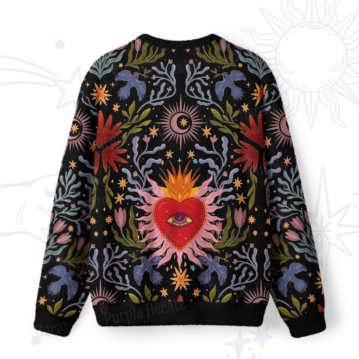 Purplehecate Sacred Flame Heart Fuzzy Ugly Sweatshirt