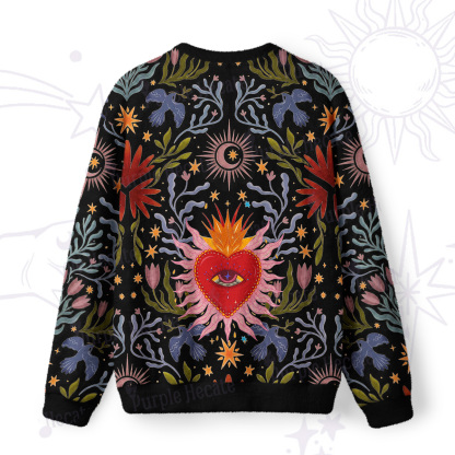 Purplehecate Sacred Flame Heart Fuzzy Ugly Sweatshirt
