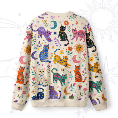 Purplehecate Rainbow Magic Cats Fuzzy Ugly Sweatshirt