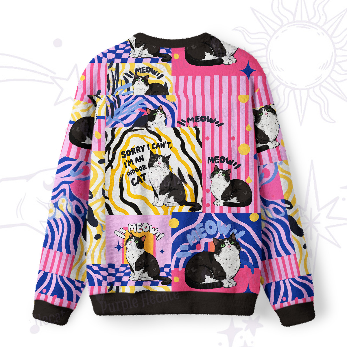Purplehecate Sorry I Can't Go I'm an Indoor Cat Fuzzy Ugly Sweatshirt