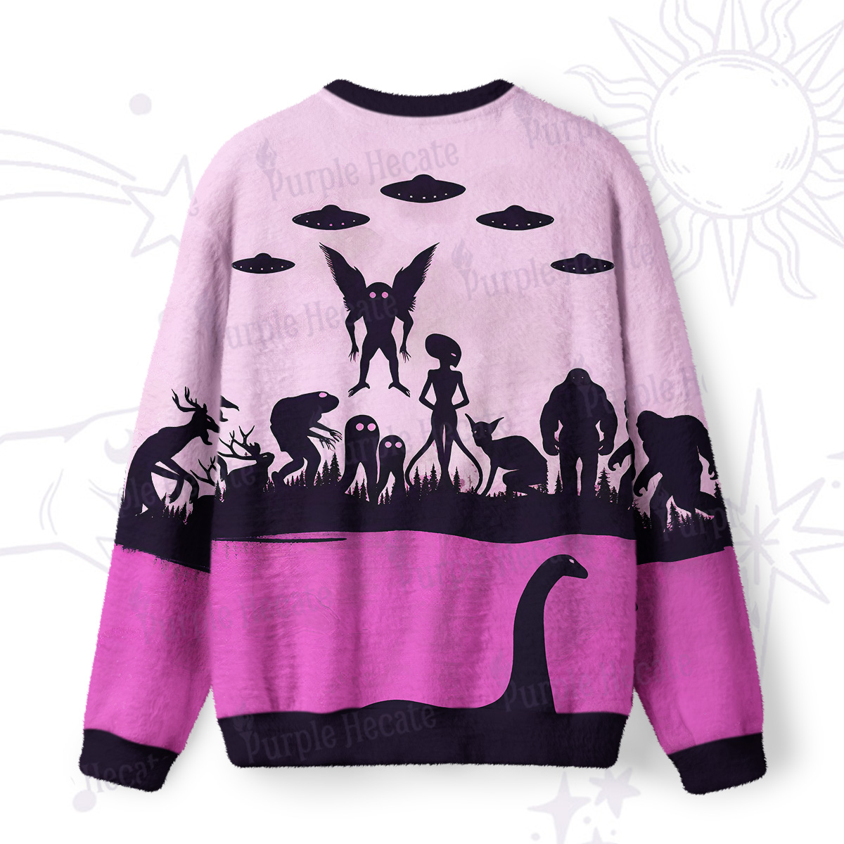 Purplehecate Alien Lake Monster Encounter Fuzzy Ugly Sweatshirt