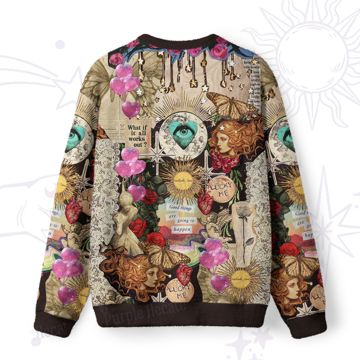 Purplehecate Lucky Me Sacred Heart Eye Fuzzy Ugly Sweatshirt