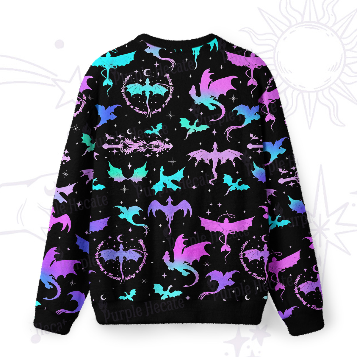 Purplehecate Neon Fantasy Dragon Allover Fuzzy Ugly Sweatshirt