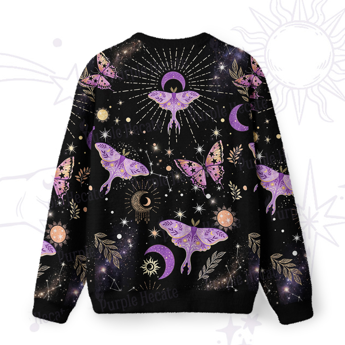 Purplehecate Starry Night Lunar Moth Fuzzy Ugly Sweatshirt