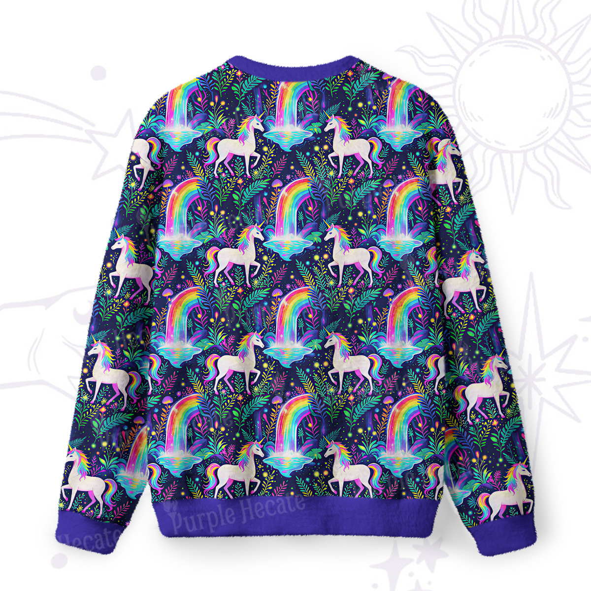 Purplehecate Rainbow Forest Unicorn Fuzzy Ugly Sweatshirt