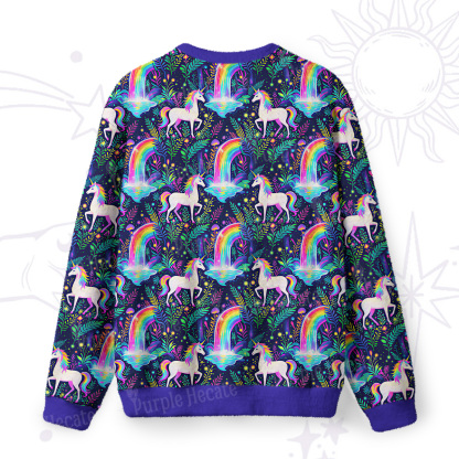 Purplehecate Rainbow Forest Unicorn Fuzzy Ugly Sweatshirt
