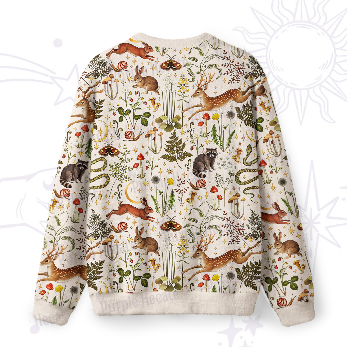 Purplehecate Enchanted Forest Animals Fuzzy Ugly Sweatshirt