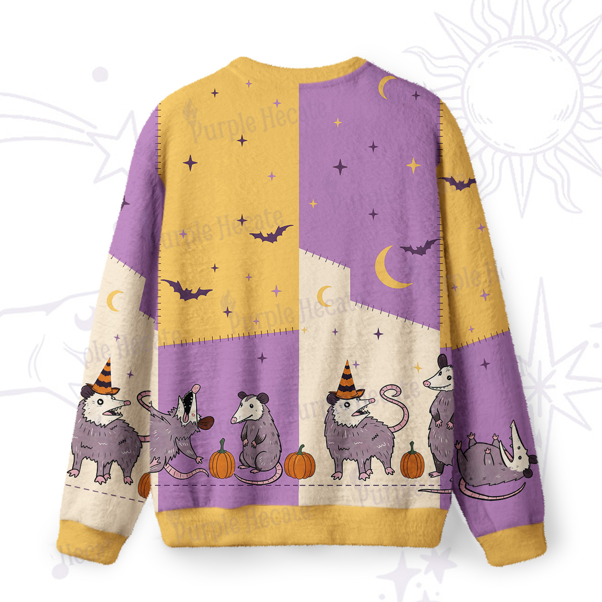 Purplehecate Pumpkin Night Possum Family Fuzzy Ugly Sweatshirt